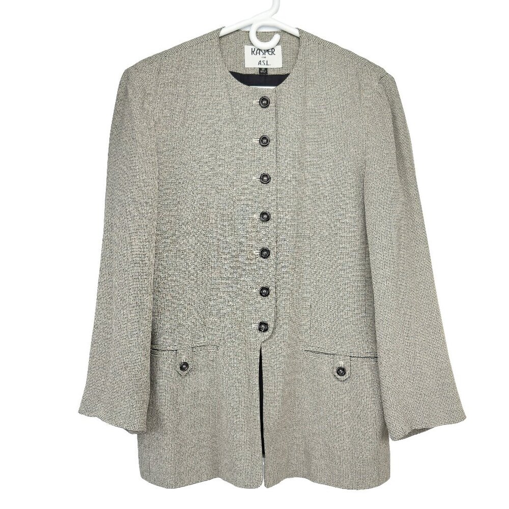KASPER for A.S.L. Vintage Micro-Houndstooth Gray Long Blazer Jacket Size10‎